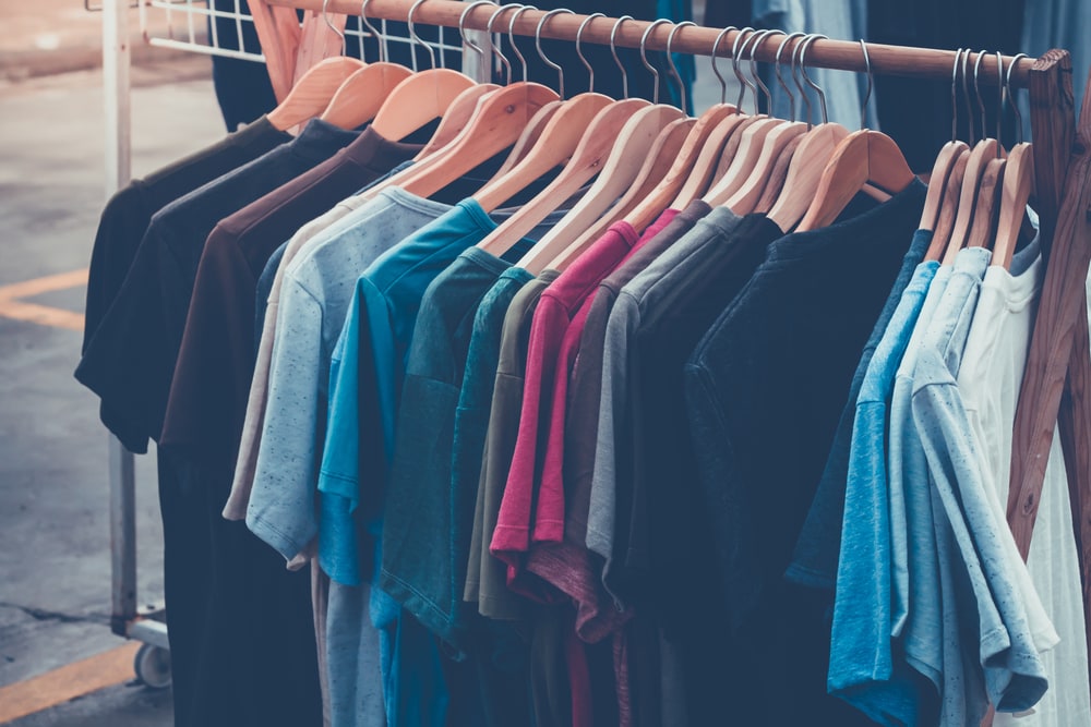 Plain t-shirts on a rack at Crackerjack Shack 